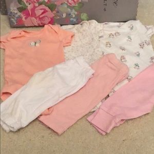 3 Newborn outfits (onesie and pant) baby girl